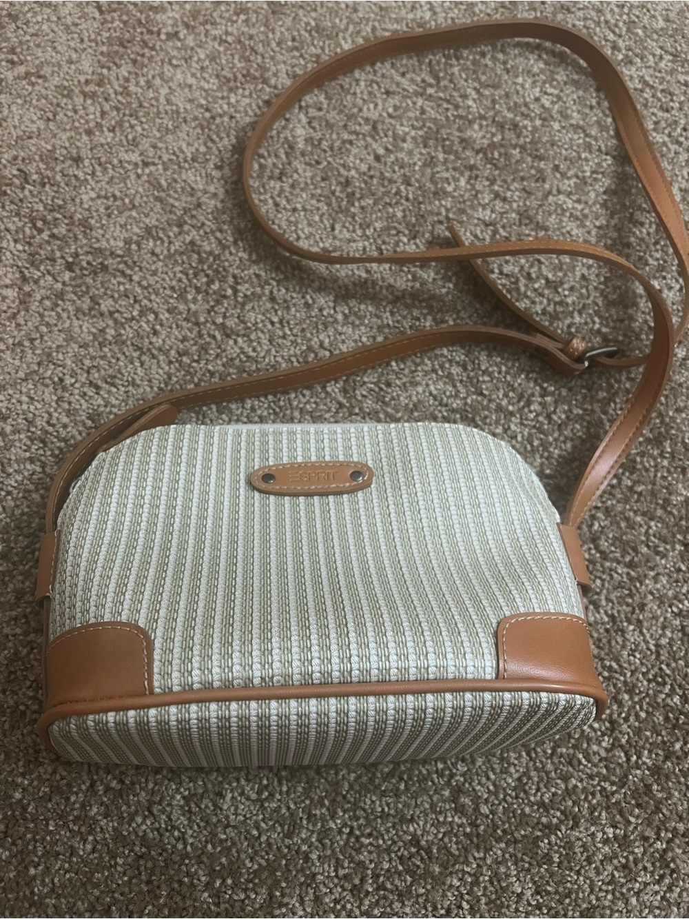 Esprit Cream and Tan Striped Crossbody Bag